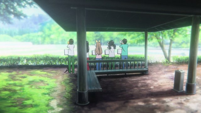 Band members under the canopy